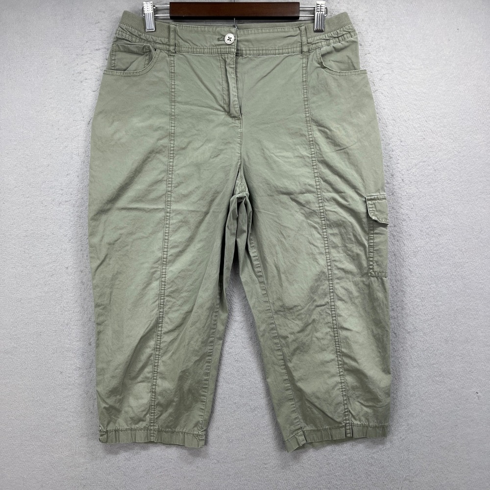 Chicos Capri Pants Womens Medium Green Cargo Utility Casual Outdoor Gorpcore
